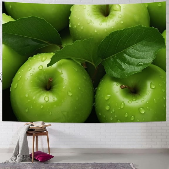 BCIIG Green Apples Leaves Water Droplets Tapestry Wall Hanging Unique Style Graphic Tapestries Home Wall Decor Art for Living Room Bedroom Apartment Dorm Farmhouse 50x40inch