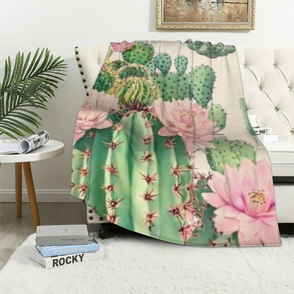 BCIIG Green Cactus Succulent Desert Blanket Colorful Floral Cactus Gifts Cozy Lightweight Soft Sofa Bedding Valentines Birthday Gifts Blanket for Women Men  50x60in