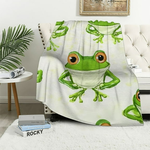 BCIIG   Green Frog Fleece Throw Blanket   Kawaii Decor Plush Blanket Boys Girls for Bed Sofa Couch Tropical Amphibian Sherpa Blanket Animal Print Fuzzy Blanket Room Decor 40x50in