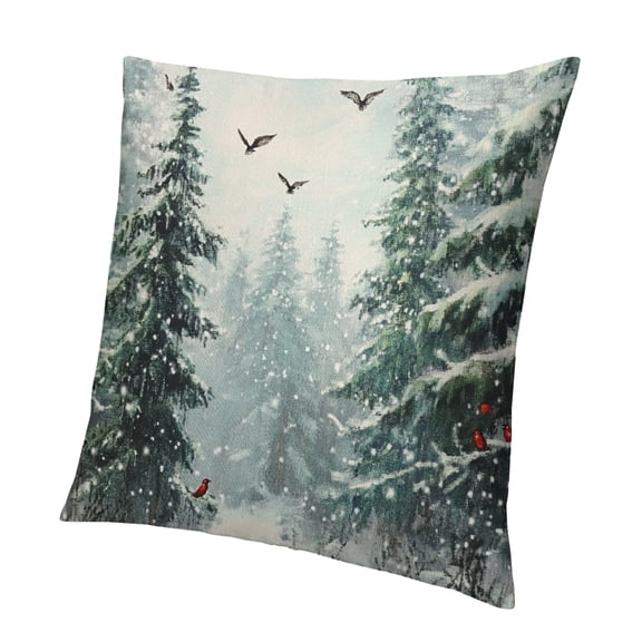 BCIIG Green Tree Pillow Cover Winter Snow Forest Pillow Cover Natural Landscape Decorative Cushion Cover is suitable for family terrace sofa bedroom 24x24in