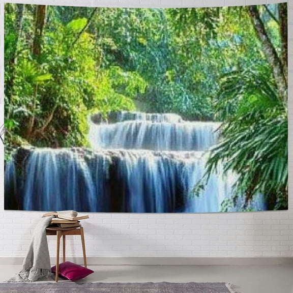 BCIIG Green Tree Tapestry Waterfall Tapestry Forest Tapestry Wall Hanging Nature Landscape Tapestries Stone River Tapestry for Room 40x30inch