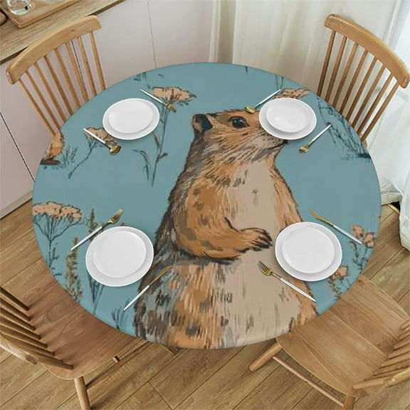 BCIIG Groundhog Beatrix Potter Silk Screen Round Table Cover Stain Resistant Washable Perfect for Indoor Outdoor Kitchen Dining Wedding 100% Polyester for Picnic Farmhouse Waterproof Fabric 38"-42