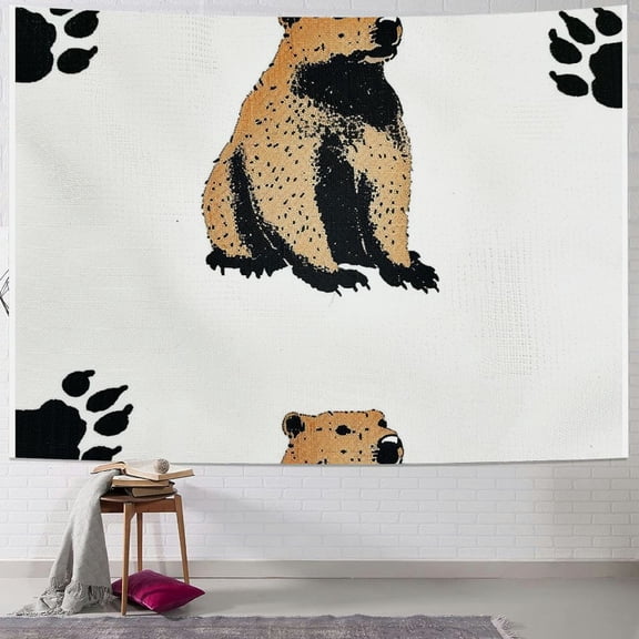 BCIIG Groundhog Paw Prints Furry Tapestry Wall Hanging Unique Style Graphic Tapestries Home Decor Art Living Room Bedroom Apartment Farmhouse Dorm 40x60inch