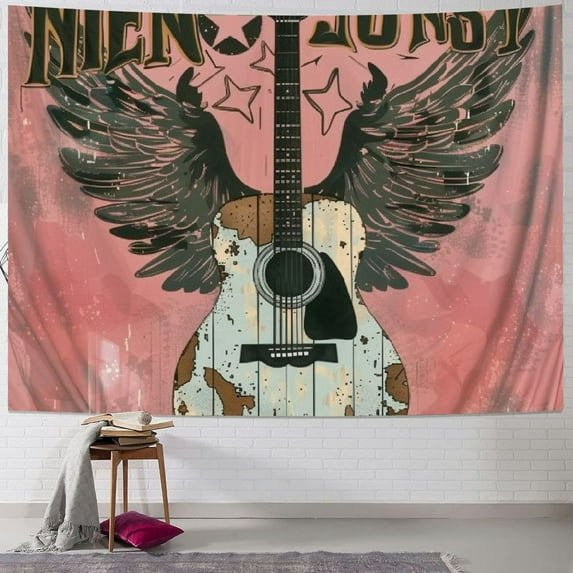 BCIIG Guitar Wings Nashville Tapestry Wall Hanging Unique Style Graphic Tapestries Home Wall Decor Art for Living Room Bedroom Apartment Farmhouse Dorm 50x40inch