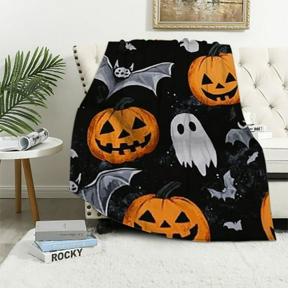 BCIIG Halloween Plush Blanket Spooky Season Themed Fleece Throw Blanket for kids boys girls Pumpkins Ghosts Bats Fuzzy Blanket for Sofa Bed Couch Home Decor blanket for bed,Throw 50x60in