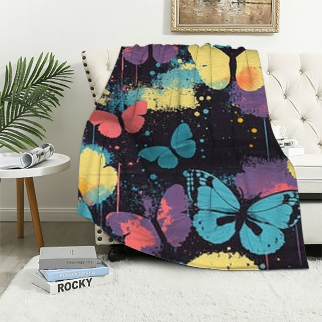 BCIIG Hand Drawn Bright Butterflies Blanket Throw Blanket Soft Fuzzy