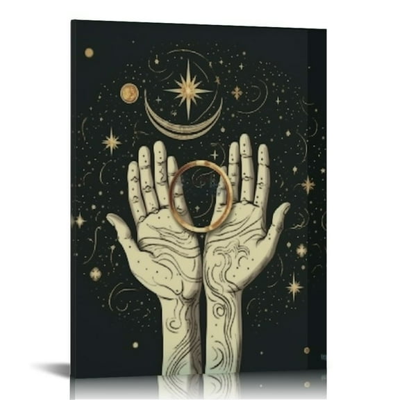 BCIIG Hands Star Crescent Fine Art Aesthetic Poster & Print Wall Painting for Living Room Bedroom Home Office Wall Decor 12x16 in