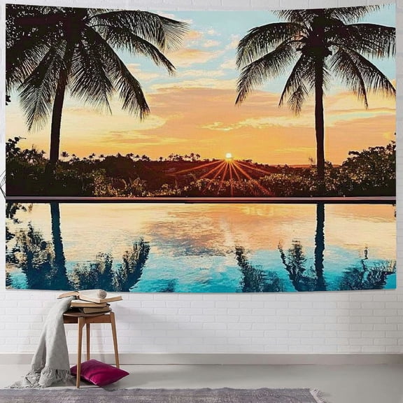 BCIIG Hawaiian Tapestry, Home with Swimming Pool at Sunset Tropics Palms Private Villa Resort Scenic View, Wide Wall Hanging for Bedroom Living Room Dorm, 50x40inch
