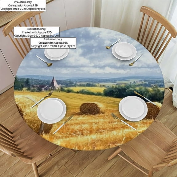 BCIIG Hay Bales Round Tablecloth Stain-Resistant Washable Ideal for Indoor Outdoor Restaurants Weddings Parties Home - Table Cover 31"-35