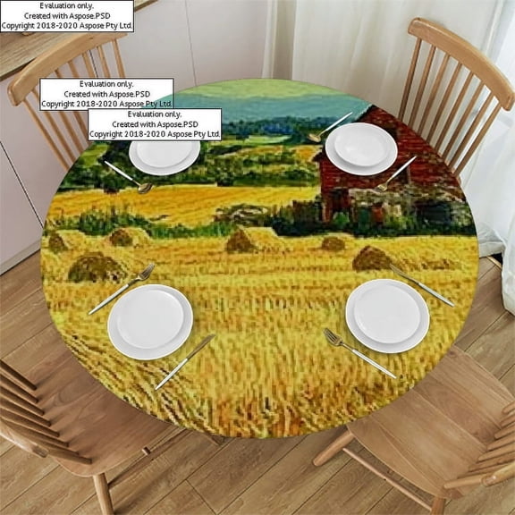 BCIIG Hay Field Round Tablecloth, Waterproof, Stain-Resistant, Washable, Ideal for Home, Parties, Weddings, and Restaurants 46"-50