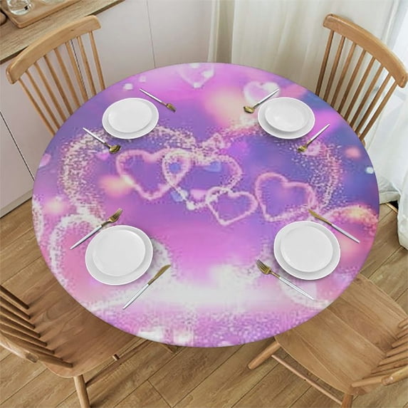 BCIIG Hearts Hologram Bright Light Round Table Cover Stain Resistant Washable Indoor Outdoor Tablecloth Kitchen Dining Wedding Parties 100% Polyester Fiber 38-42