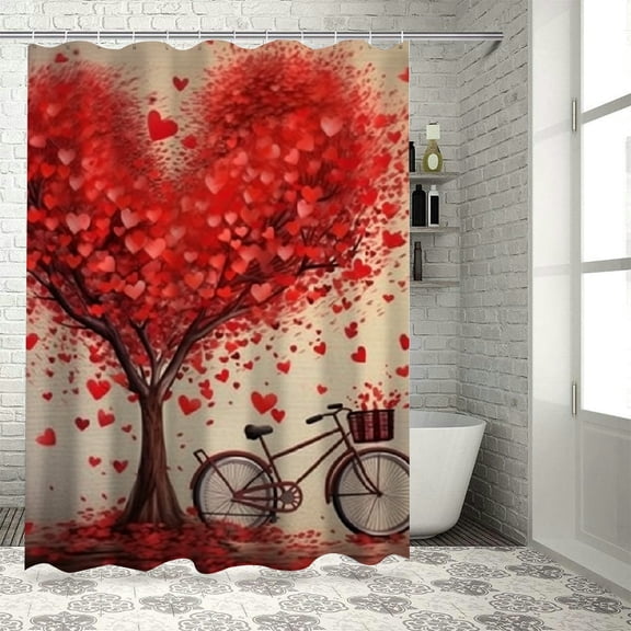 BCIIG Hearts Shower Curtain Set 100% Polyester with Hooks 36"x72