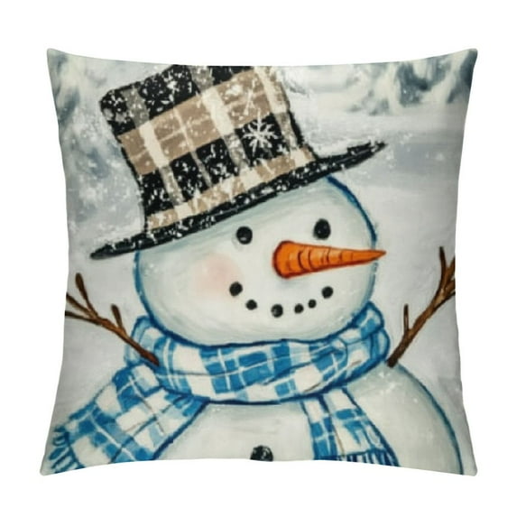 BCIIG Hello Winter Snowman Decorative Throw Pillow Covers , Let It Snow Christmas Tree Blue Buffalo Plaid Outdoor Pillowcase, Snowflakes Farmhouse Holiday Cushion Case Home Decor 22x22in
