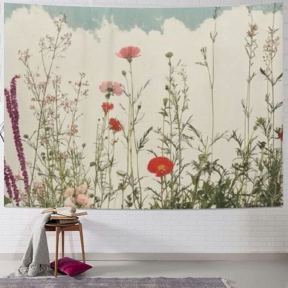 BCIIG Herbs and Wild Flowers Botanical Vintage Tapestry Floral Border Vertical Wall Hanging Polyester Wall Art Tapestry Headboard Home Decor for Living Room Bedroom Black and White  40x60inch