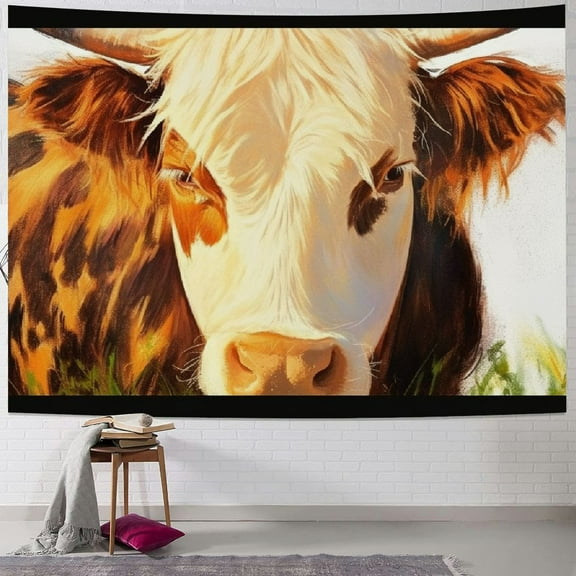 BCIIG Highland Cattle Tapestry Cow Fur Wall Hanging for Kids Teens Boys Girls Room Decor, Farmhouse Animals Cowhide Wall Blanket Tapestries Black White Brown Rustic Wall Art Hanging, Medium  60x50inch