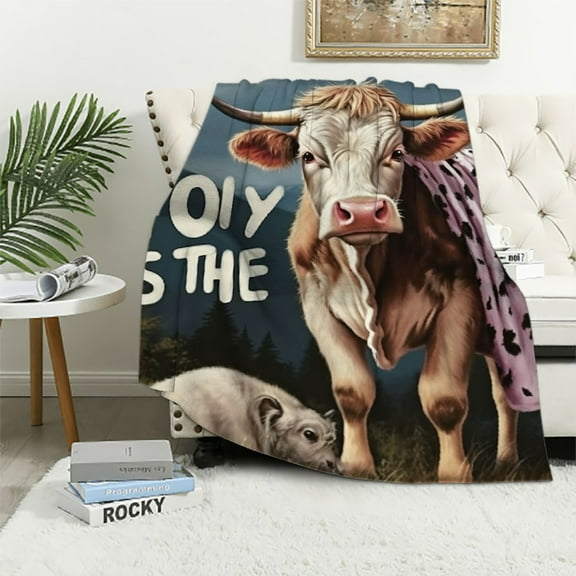 BCIIG Highland Cow Blanket Soft Cozy Funny Cute Cow Print Throw Blankets Farm Animal Warm Fleece Plush Bedding Blanket Cow Gifts for Women Girls Kids Adults Bed  40x50in
