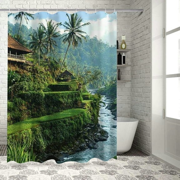BCIIG Hillside House River Bathroom Shower Curtain Set 100% Polyester Washable Shower Curtain with Hooks 60"x72