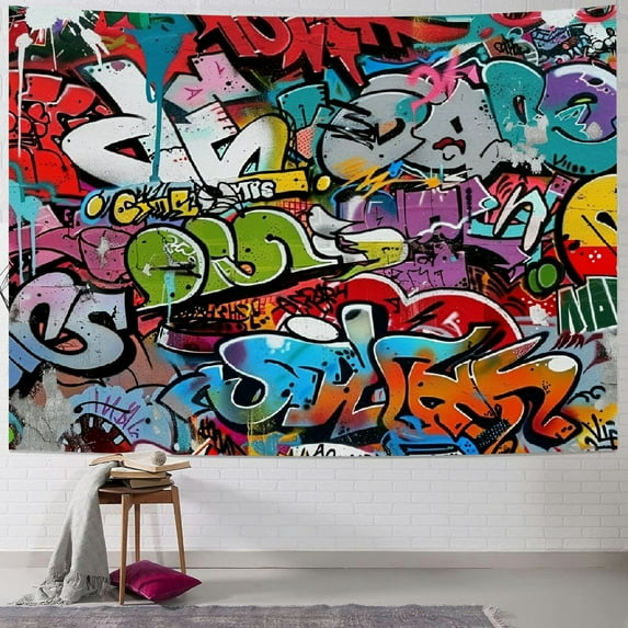 BCIIG Hippie Graffiti Tapestry for Bedroom, Hip Hop Music Rap Art Colorful Small Tapestries Wall Hanging College Dorm Living Room Office Cool Trippy Mens Guys Teen Boys Decor 60X40" Poster Blanket