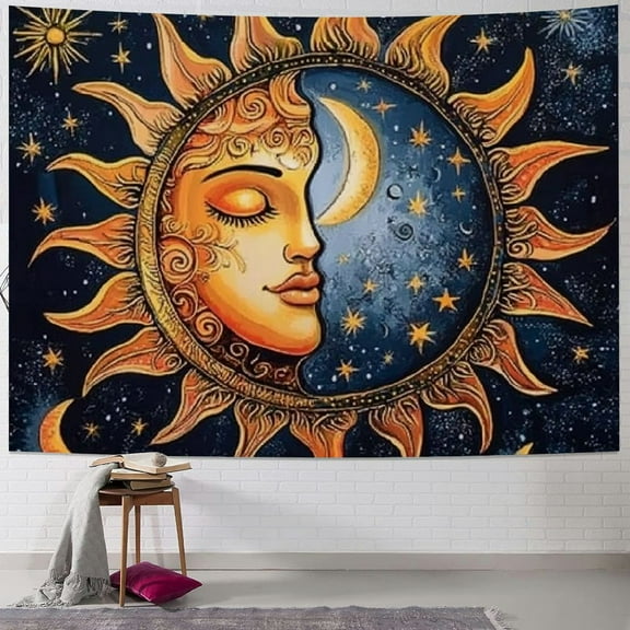 BCIIG Hippie Psychedelic Tapestry Wall Hanging for Bedroom Aesthetic, Sun and Moon Boho Bohemian Tapestries, Colorful Vintage Mandala Outdoor Floral Backdrop Decor for Living Room Dorm 40x30inch