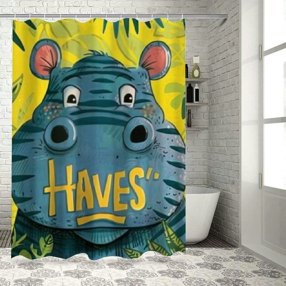 BCIIG Hippo Jungle Bathroom Decor Set with Hooks, Colorful Luxurious Graphic Print Polyester Fabric Shower Curtain for Home Bathtubs Decoration 69x72