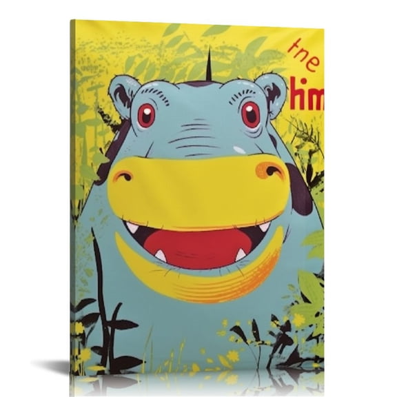 BCIIG Hippo Jungle Silk Screen Fine Art Aesthetic Poster & Print Wall Painting for Living Room Bedroom Home Office Decor 12x16 in