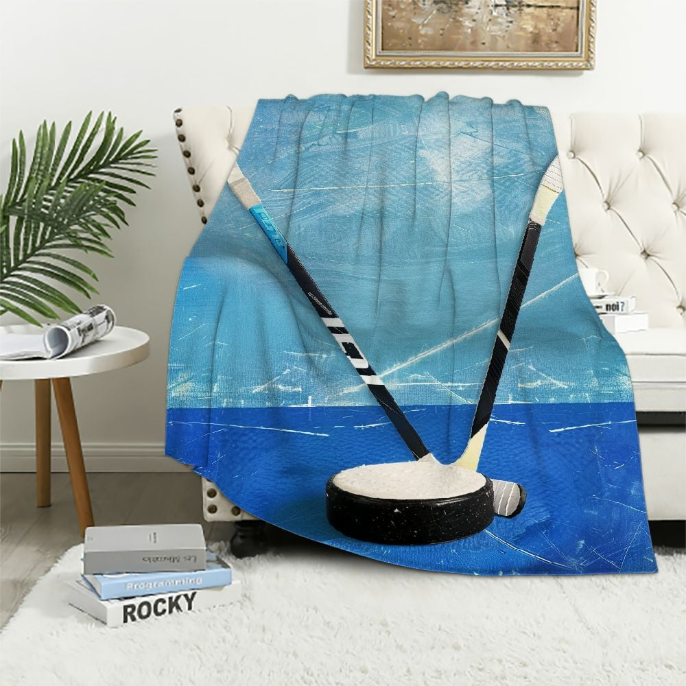 BCIIG Hockey Hockey Hockey Stick Blue Background Warm Light Blanket