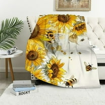 BCIIG Honey Bee Kids Throw Blanket,Sunflowers Farm Animal Rustic Bed Blanket for Boys Girls,Geometric Honeycomb Hexagon Fleece Blanket,Yellow Beige Fuzzy Blanket,Baby Size 40x50in