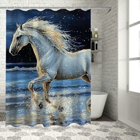 BCIIG Horse Water Wash Shower Curtain with Hook for Bathroom Decoration, High Quality Fabric, Waterproof, Bright HD Print, Easy to Install, Machine Washable,