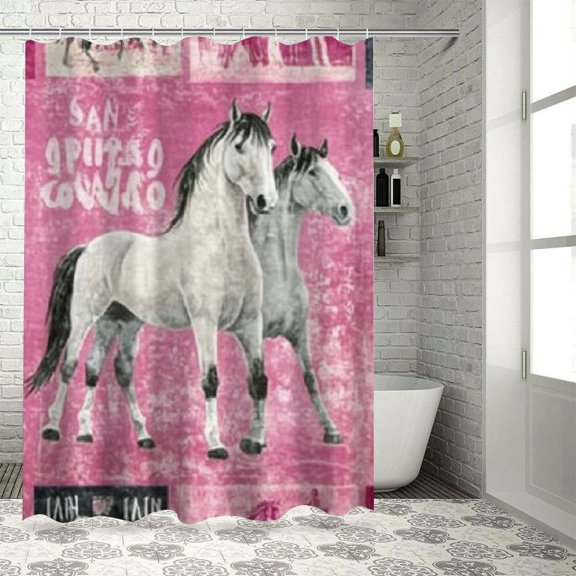 BCIIG Horses Bathroom Decoration Set Colorful Polyester Cloth Fashion Shower Curtain with Hooks 69"x72