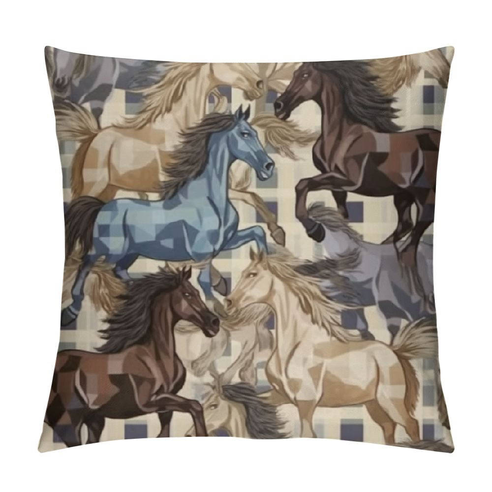 BCIIG Horses Checkered Puzzle Graphic Decorative Pillow Cover for Home