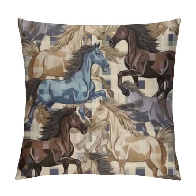 BCIIG Horses Checkered Puzzle Graphic Decorative Pillow Cover for Home