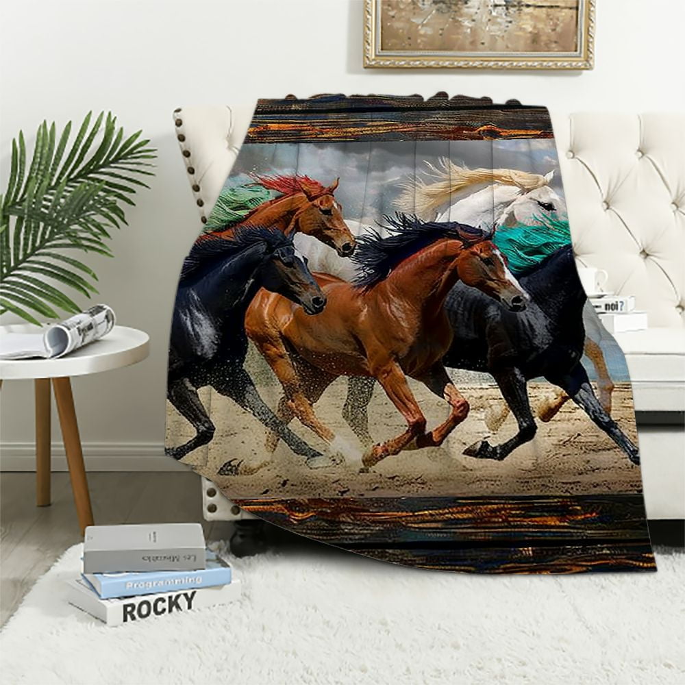 BCIIG Horses Running Warm Lightweight Blanket Soft Fleece Blankets All