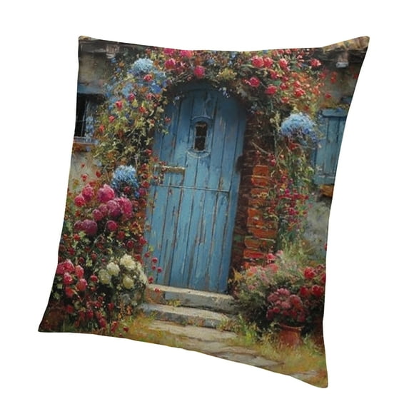 BCIIG House Blue Door Flowers Pillow Covers Aesthetic Home Decor 24x24in