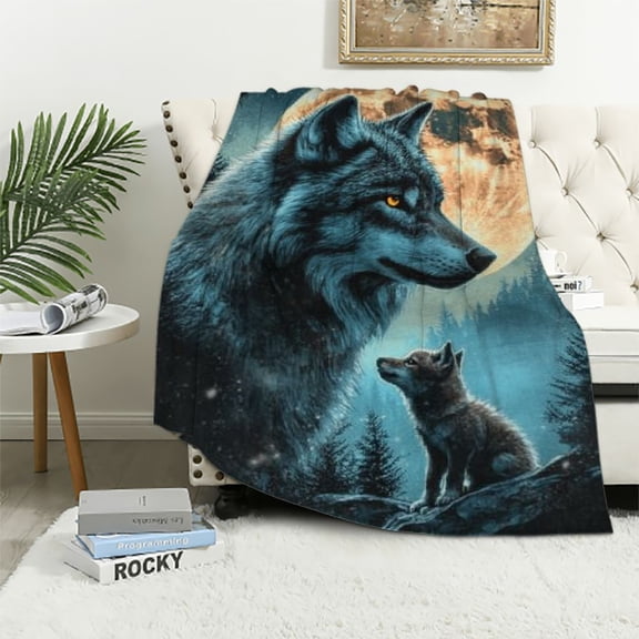 BCIIG  Howling Wolf Blanket,Boys Throw Blanket Blanket,Forest Woodland Wildlife Blanket,Safari Animal Wolf Blanket Gifts,Printed Sherpa Blanket for Sofa Bed  40x50in