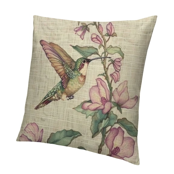 BCIIG Hummingbird Flower Branch Short Plush Throw Pillow Cover 12x12in