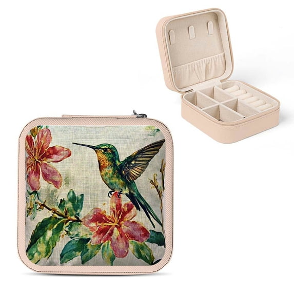 BCIIG Hummingbird Flowered Pillow Jewelry Box Travel Organizer for Necklace, Ring, Earring - Portable and Compact Storage Solution Pink