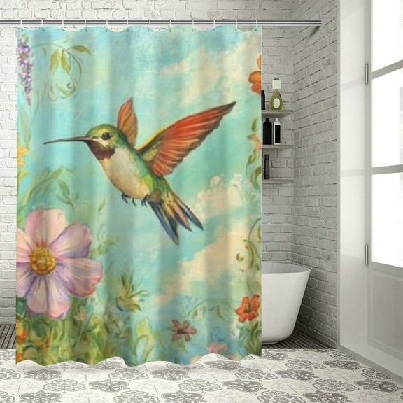 BCIIG Hummingbird Flowers Blue Sky Shower Curtain with Hooks 60"x72