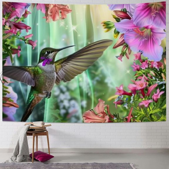 BCIIG Hummingbird Flowers Colorful Background Tapestry Wall Hanging Unique Style for Home Decor Art Living Room Bedroom Apartment Farmhouse Dorm 40x30inch
