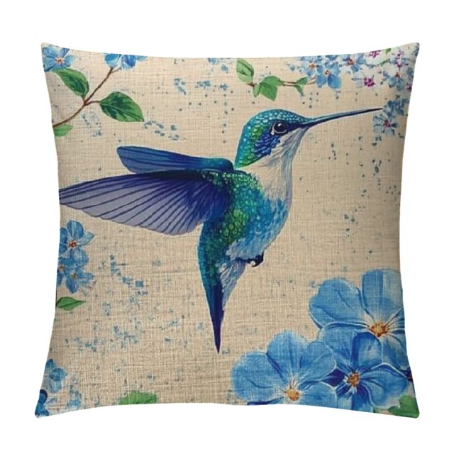 BCIIG Hummingbird Flowers Graphic Decorative Pillow Cover for Home