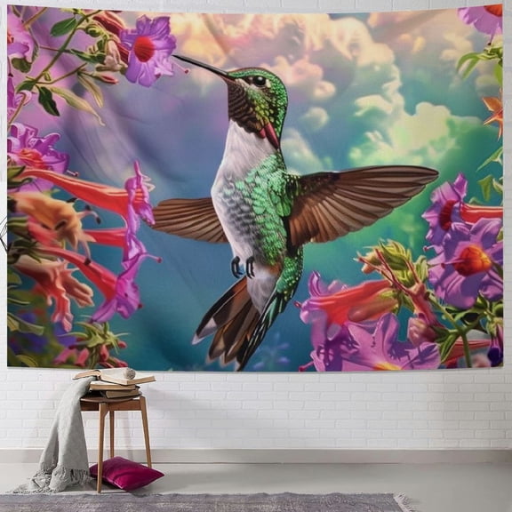 BCIIG Hummingbird Flowers Sky Tapestry Wall Hanging Unique Style for Living Room Bedroom Dorm - Soft Plush Material, Various Sizes Available 40x30inch