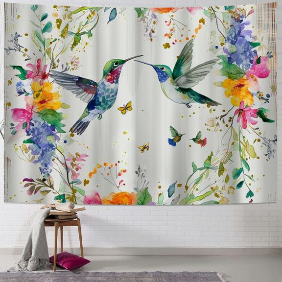 BCIIG Hummingbirds Flowers Watercolor Tapestry Wall Hanging Unique Style for Home Decor, Soft Lightweight Fabric with Vivid Colors, 4 Sizes Available 60x50inch