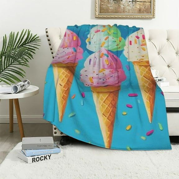 BCIIG Ice Cream Cones Warm Lightweight Blanket Soft Fleece Blankets All Seasons Excellent Hand Feel Blanket 40x50in