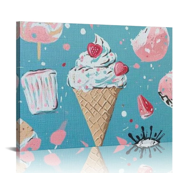 BCIIG Ice Cream Wall Decor Canvas Art Print for Home Office, Aesthetic Room Decor, Waterproof and Tear Resistant, Various Sizes 16x12in