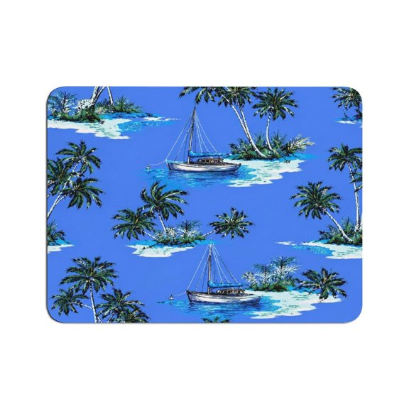 BCIIG Island Sailboat Palm Print Mouse Pad, Square Smooth Surface Desk Mat, Stitched Edge for Office, Laptop, Computer, Home,