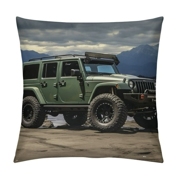 BCIIG Jeep Graphic Decorative Short Plush Throw Pillow Cover for Home Couch Bed Sofa Living Room, 1PC 12x12in