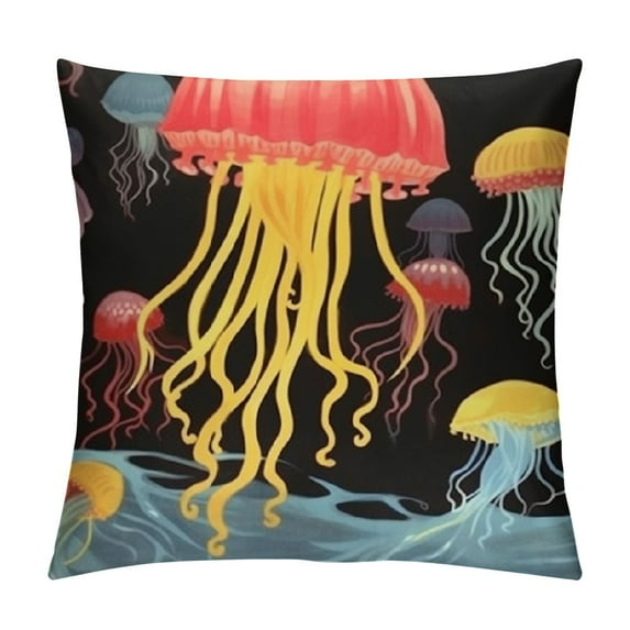 BCIIG Jellyfish Yellow Fish Surrealism Graphic Decorative Cushion Throw Pillow Cover for Home Living Room Bed Sofa Bedroom, Short Plush 1PC 20x20in