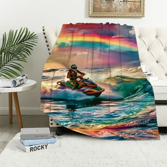 BCIIG Jet Ski Warm Lightweight Blanket Soft Fleece Throw Blanket Living Rooms Sofa Decor Cow Gifts Blanket All Seasons 40x50in