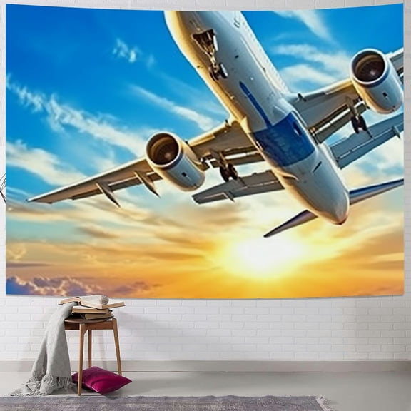 BCIIG Jetliner Sky Sun Tapestry Wall Hanging Unique Style Graphic Tapestries Home Wall Decor Art for Living Room Bedroom Apartment Farmhouse Dorm 40x30inch