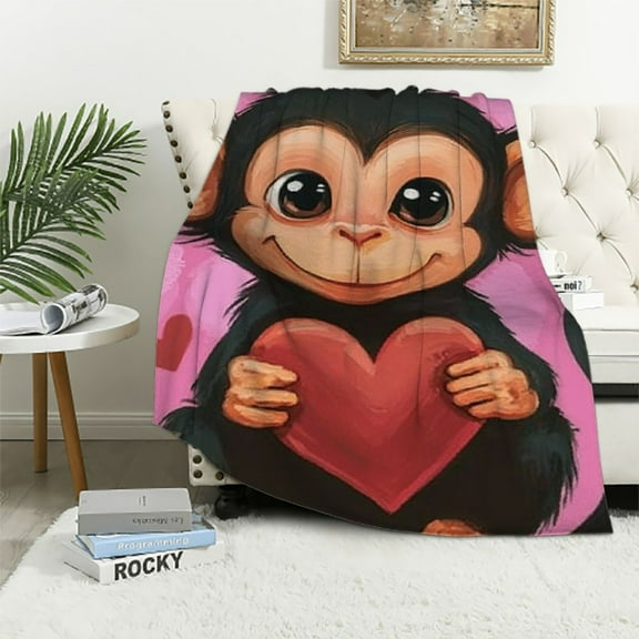 BCIIG Just A Girl Who Loves Monkeys Blanket Cute Funny Monkey Decor Throw Blanket Gifts for Girls Boys Super Warm Soft Plush Flannel Blanket Winter Couch Bedding Blanket for Baby Kids Women  40x50in