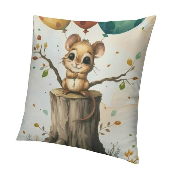 BCIIG  Kawaii Squirrel Throw Pillow Cover   Cute Animals Trees Soft Pillow Cover, Cartoon Balloons Cushion Cover for Sofa, Orange Green Wildlife Kids Boys Girls Decorative Pillow Cover 12x12in